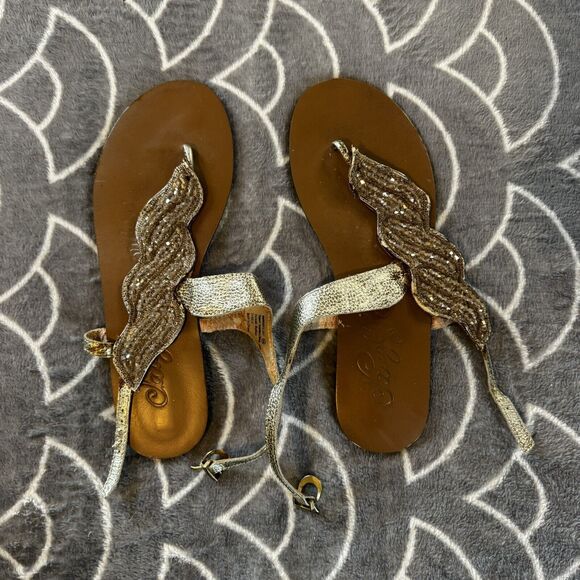 Naughty Monkey Tan Leather Open Toe Thong Sandals Women's Sz 9.5 - Picture 4 of 15